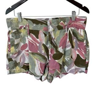 TAHARI Shorts Womens XL Luxe Linen Floral Summer Breathable Natural Fiber